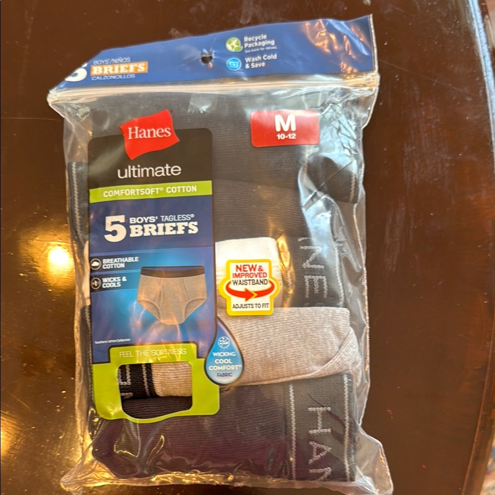 Boys Hanes ComfortSoft Black and Gray Briefs 5-Pack